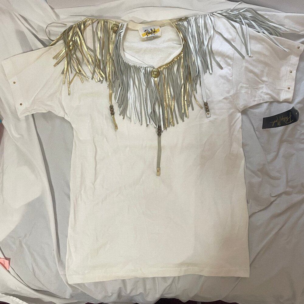 NOS Philip Noel Women's Vintage Top Shirt Made in USA Cotton & Leather w/ tags